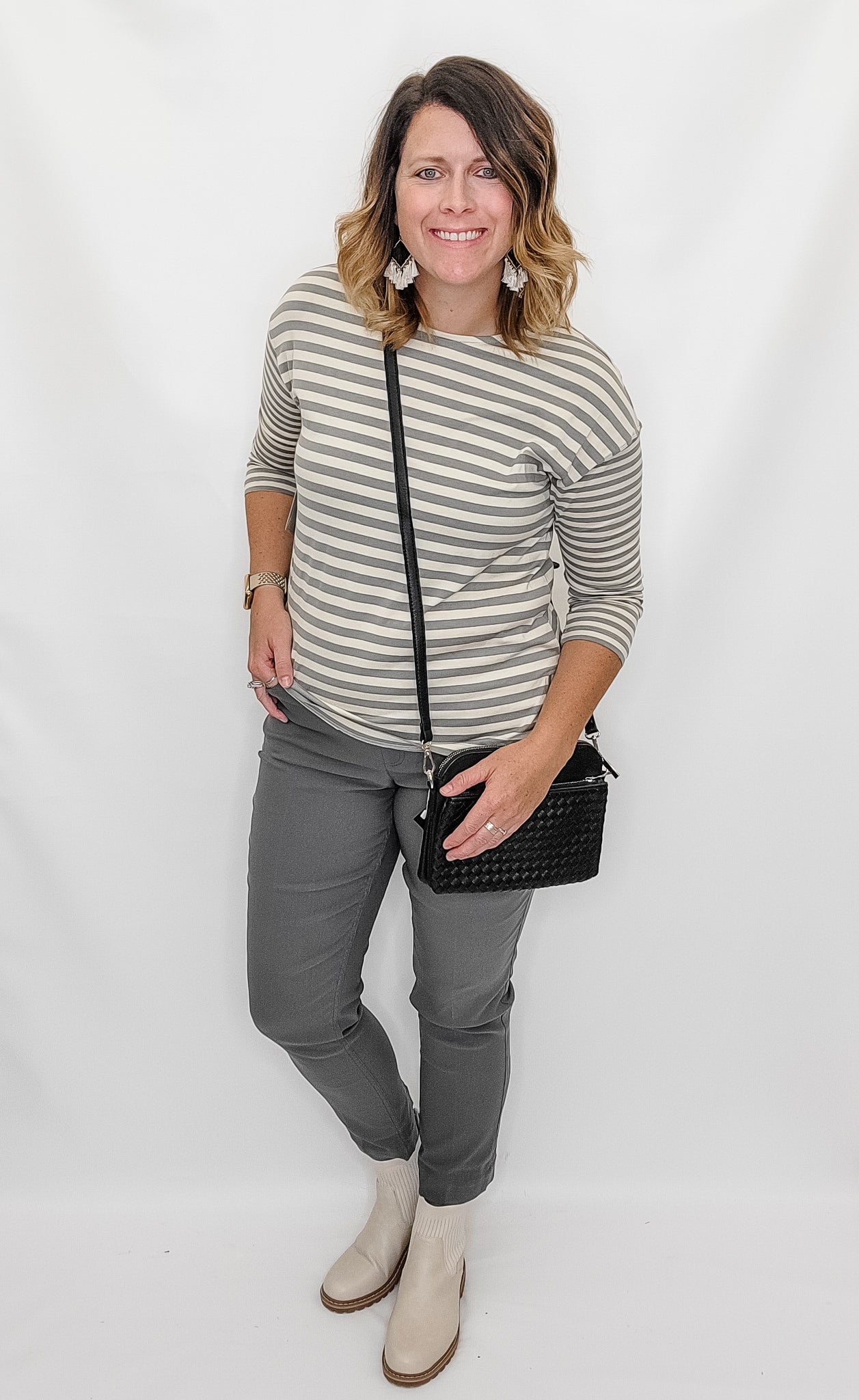 Multiples Dove Grey Striped Top