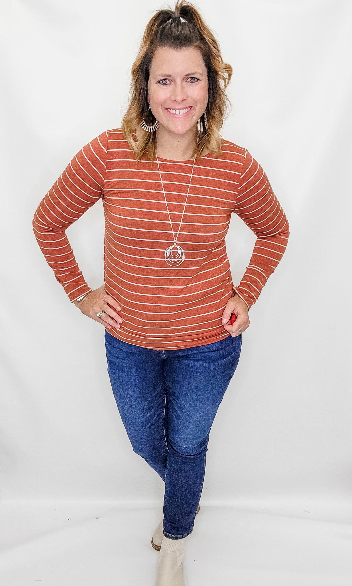 Orange Long Sleeve with Twist Accent