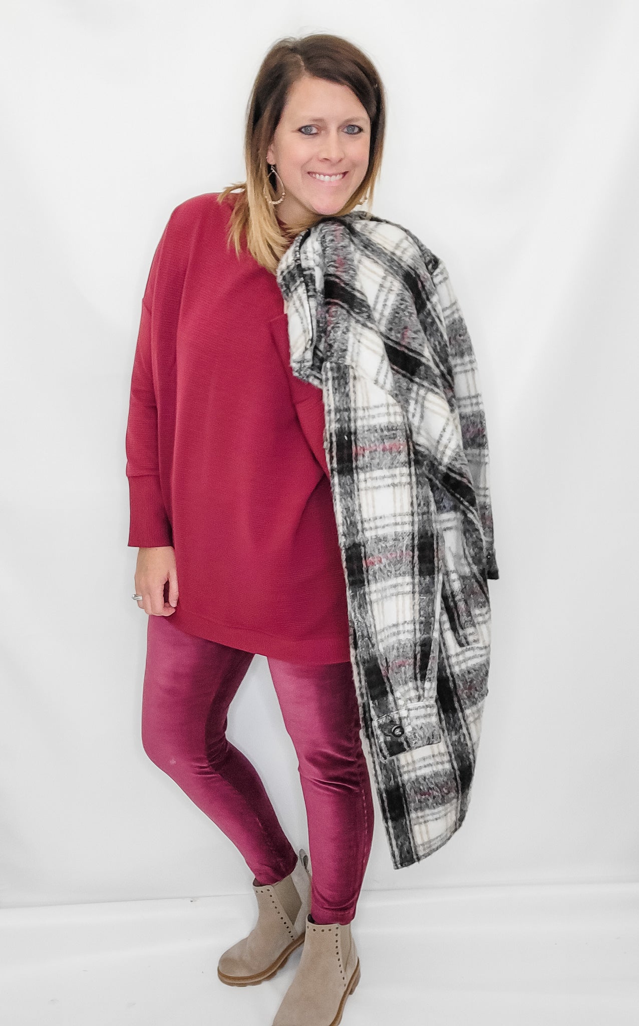 Tribal Ruby Wine & Taupe Long Line Jacket