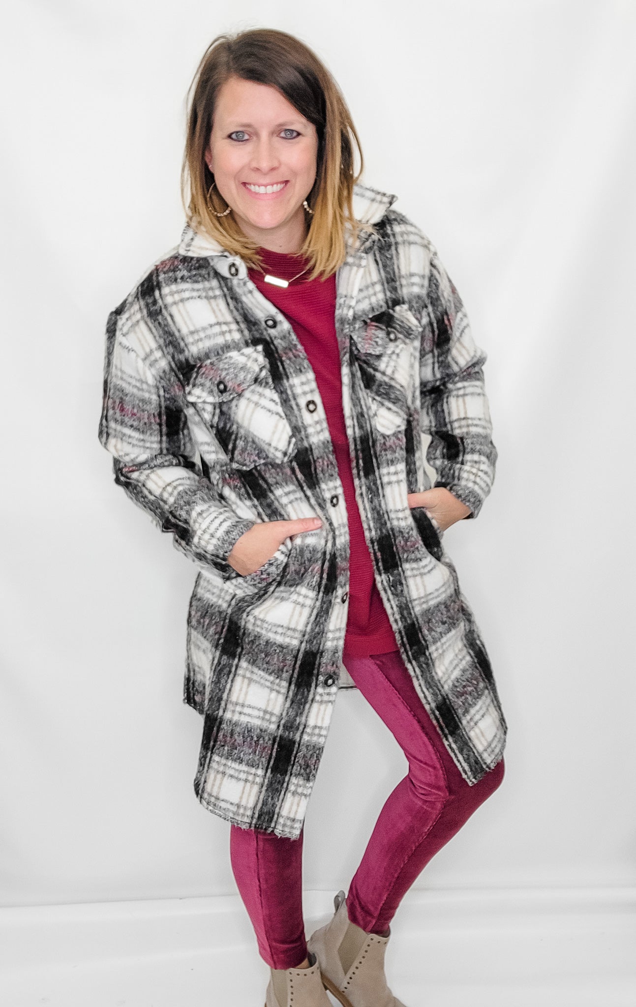 Tribal Ruby Wine & Taupe Long Line Jacket