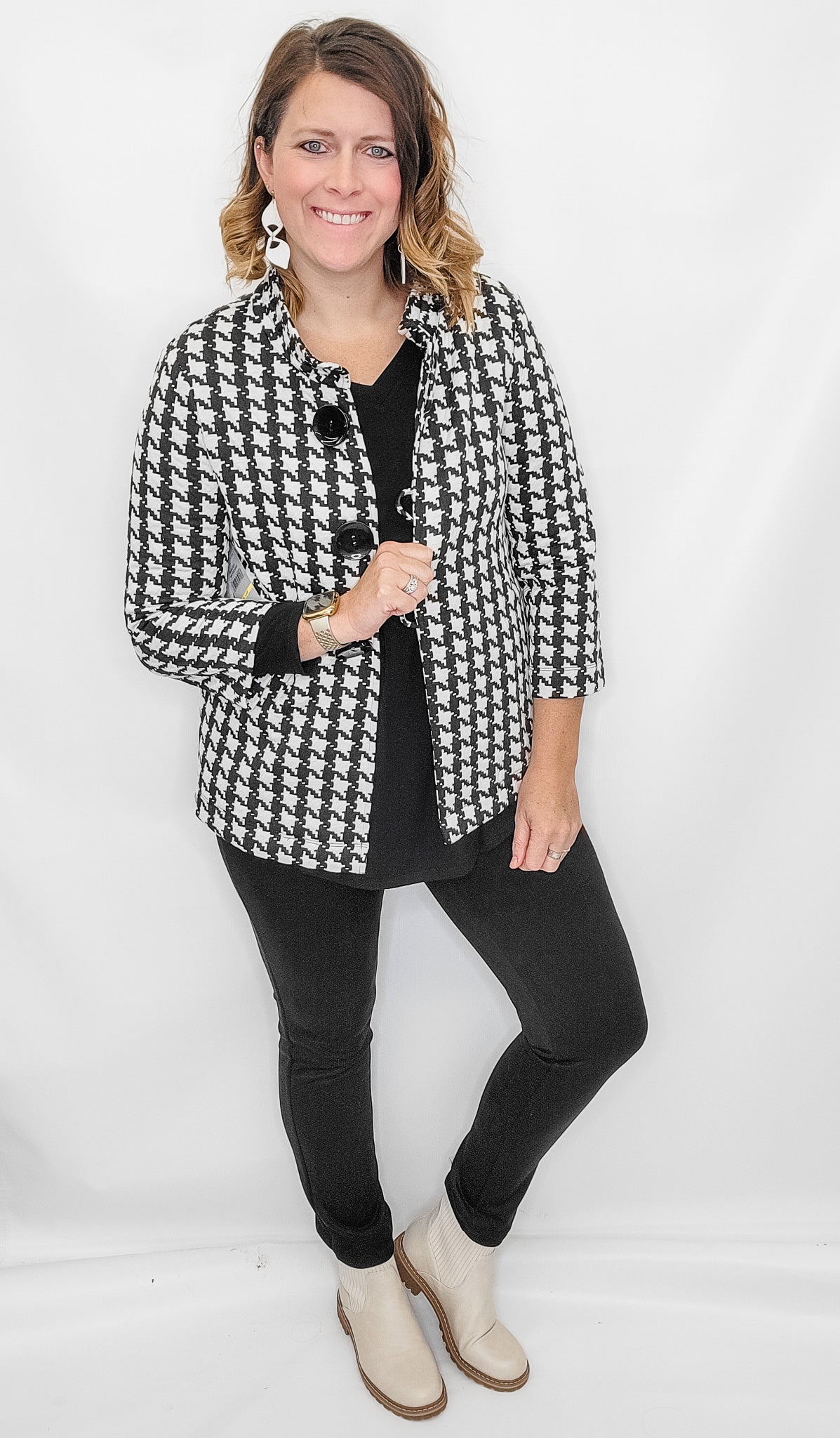 Multiples Houndstooth Button Front Jacket