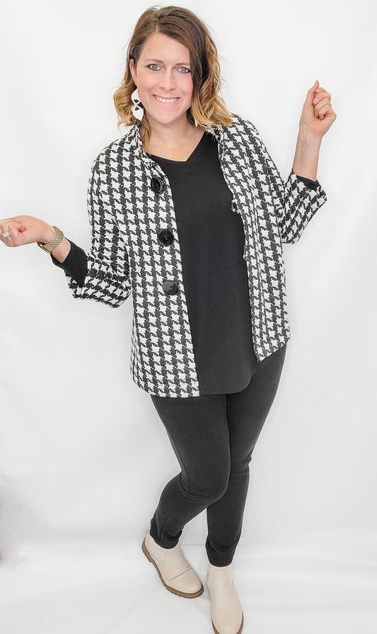 Multiples Houndstooth Button Front Jacket
