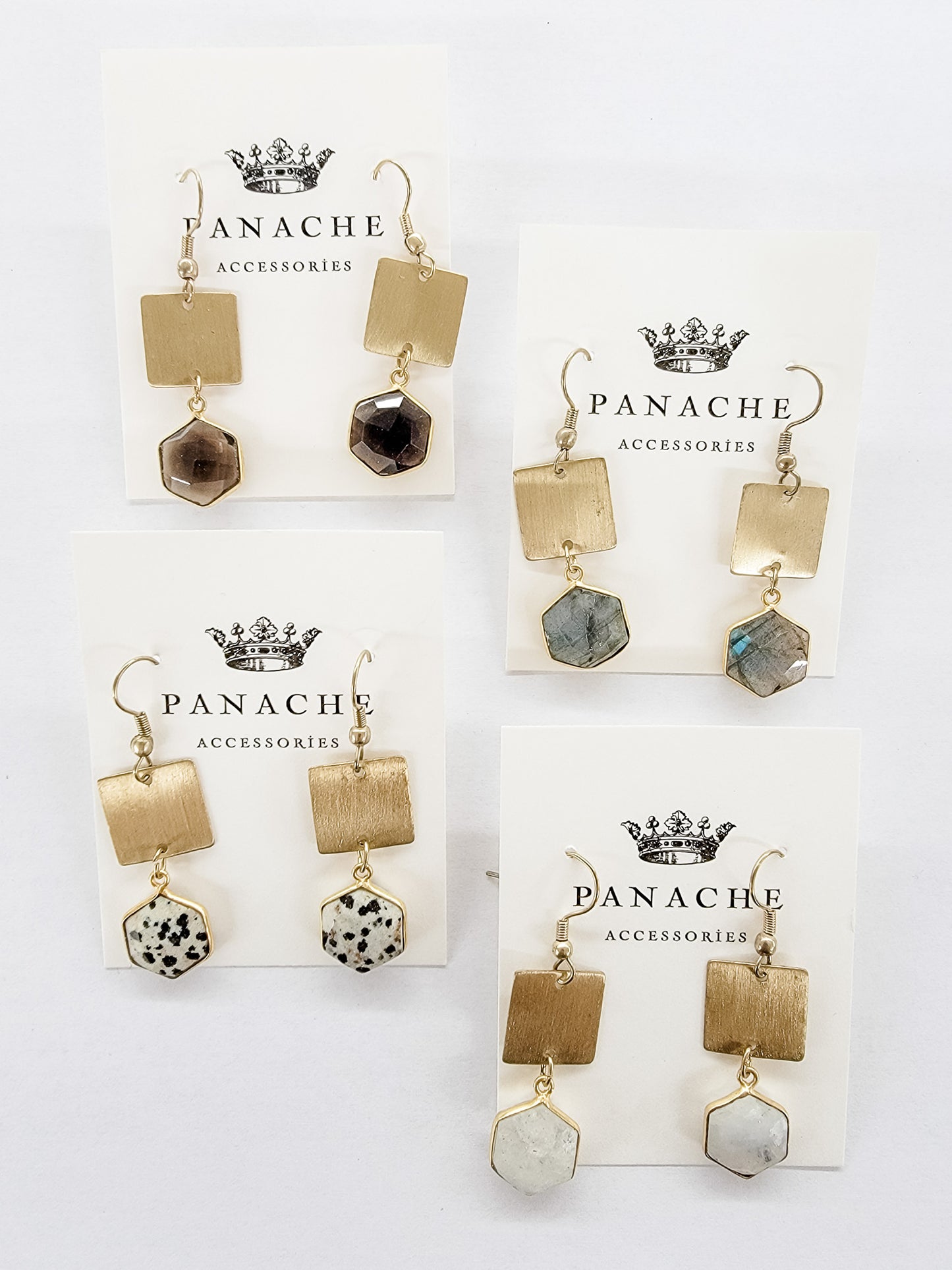 Gold Square & Stone Earrings - Variety