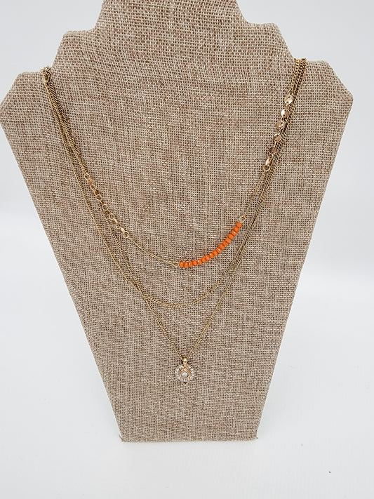 Orange Boho, Three-Layer Necklace
