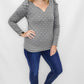 Gray Dot Knit Top with Puff Sleeves