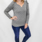 Gray Dot Knit Top with Puff Sleeves