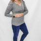 Gray Dot Knit Top with Puff Sleeves