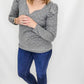 Gray Dot Knit Top with Puff Sleeves