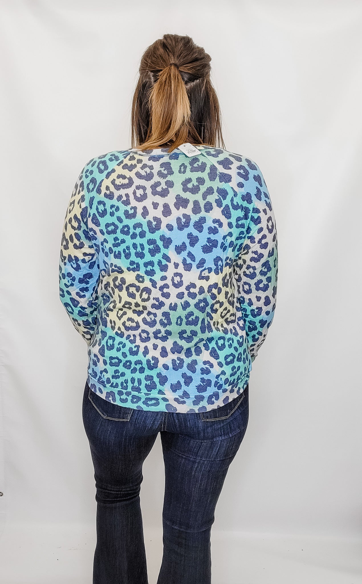 Teal Leopard Print Long Sleeve Top