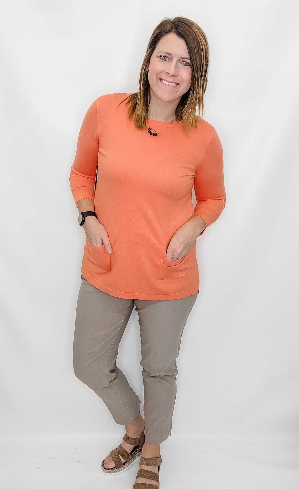 Multiples Coral Hi-Lo Sweater Tunic