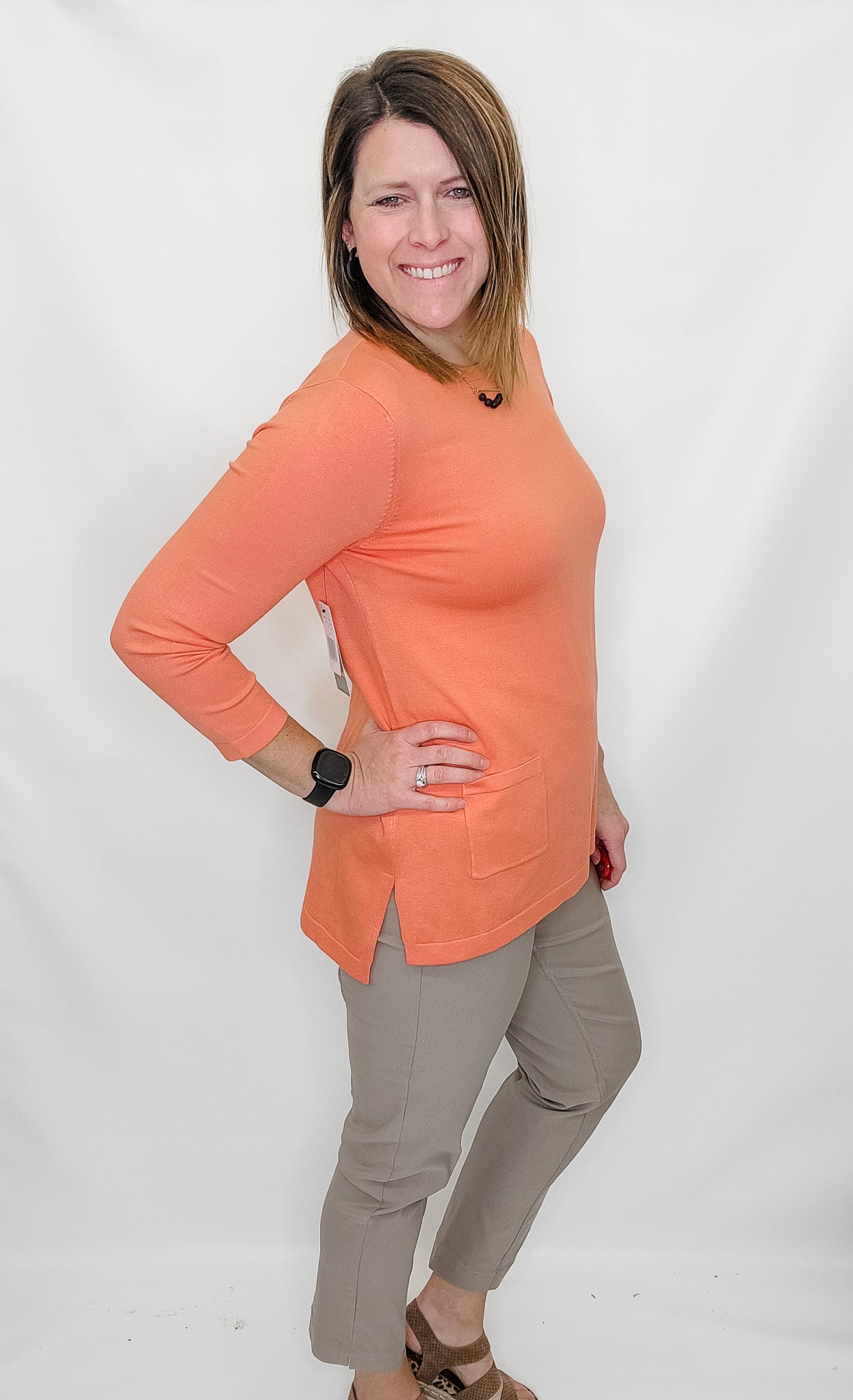 Multiples Coral Hi-Lo Sweater Tunic