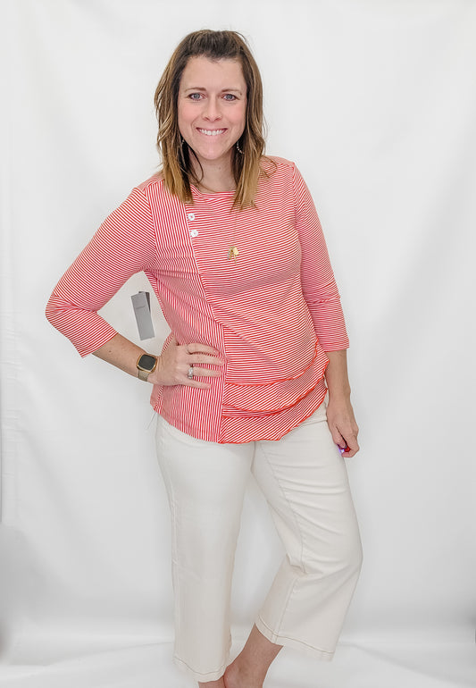 Multiples Poppy Stripe & Ruffle 3/4 Sleeve