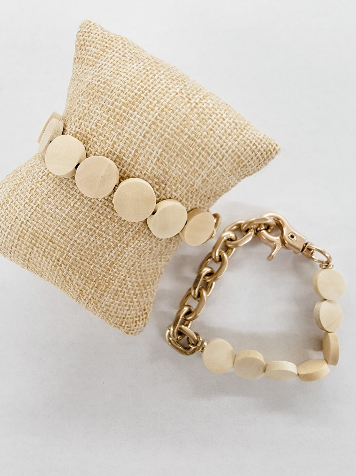 Wood Circle & Gold Chain Bracelet