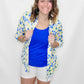 Multiples Blue & Yellow Crinkle Button Up