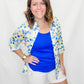 Multiples Blue & Yellow Crinkle Button Up