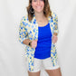 Multiples Blue & Yellow Crinkle Button Up