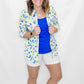 Multiples Blue & Yellow Crinkle Button Up
